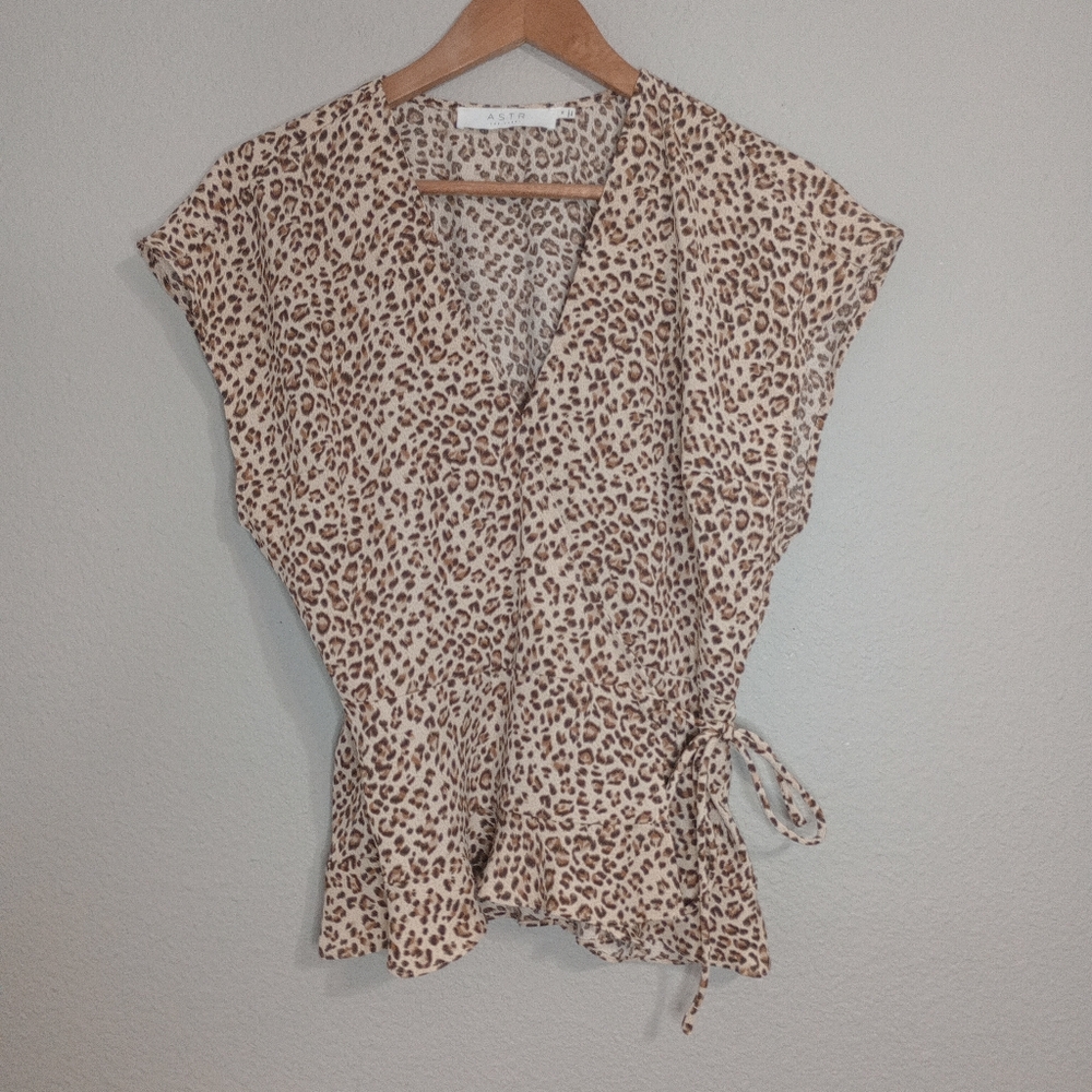 ASTR The Label Leopard Print Wrap Top